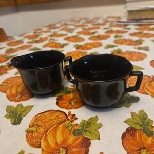 VINTAGE L.E. SMITH GLASS BLACK AMETHYST CREAMER & SUGAR 8 PANELED Coffee Kitchen